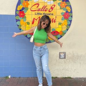 Zara green cropped vest tank top